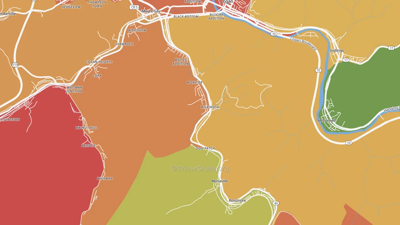 Wilkinson, WV Map of Robbery Rates