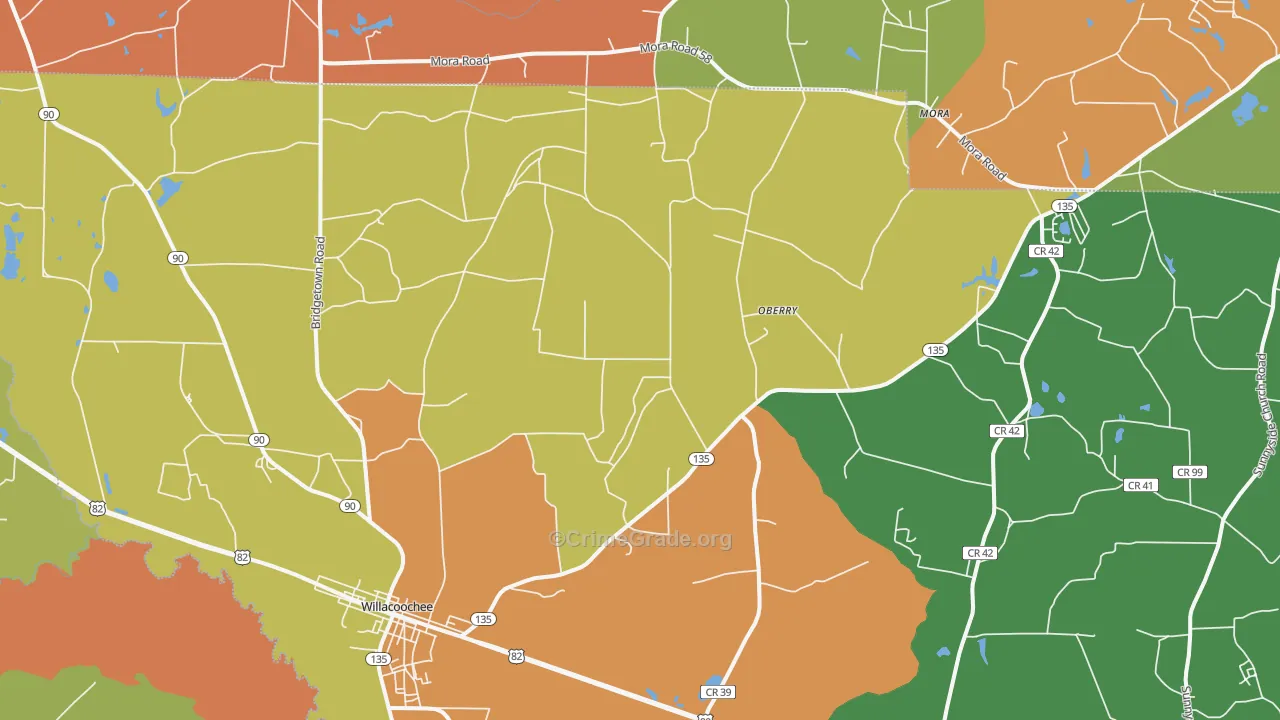 Willacoochee, GA Map of Robbery Rates