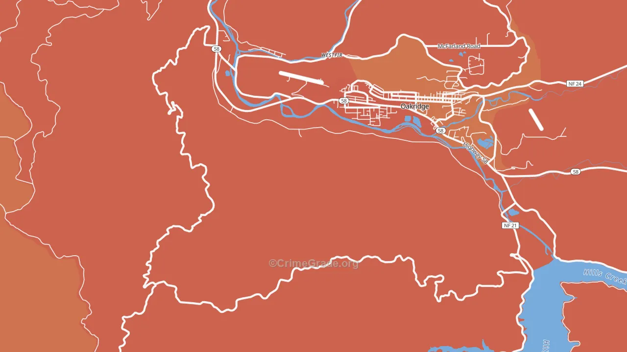 Willamette City, OR Map of Robbery Rates