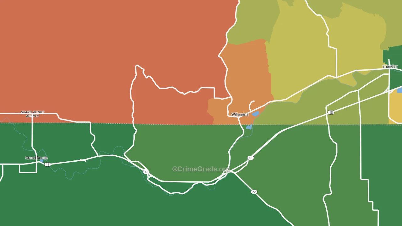 Willamina, OR Map of Robbery Rates