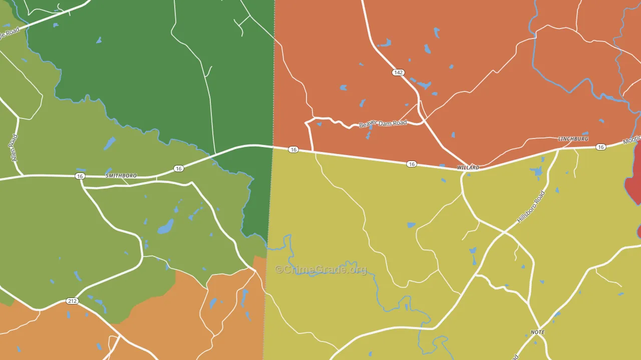 Willard, GA Map of Robbery Rates