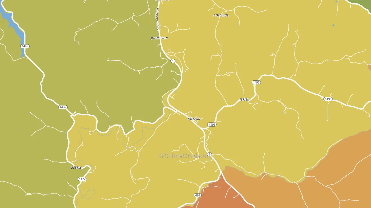Willard, KY Map of Robbery Rates