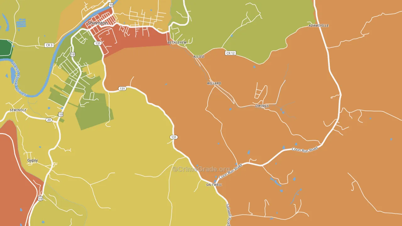 Willard, WV Map of Robbery Rates