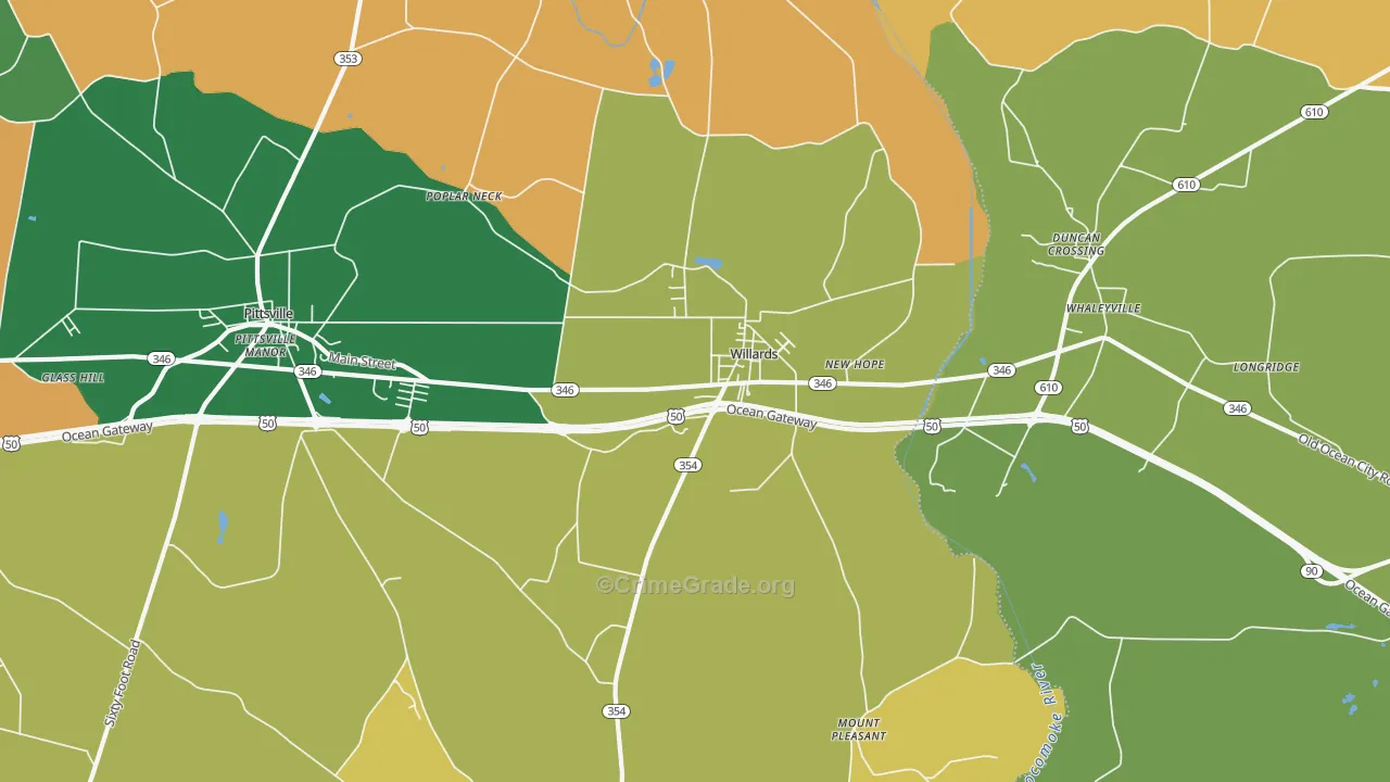 Willards, MD Map of Robbery Rates