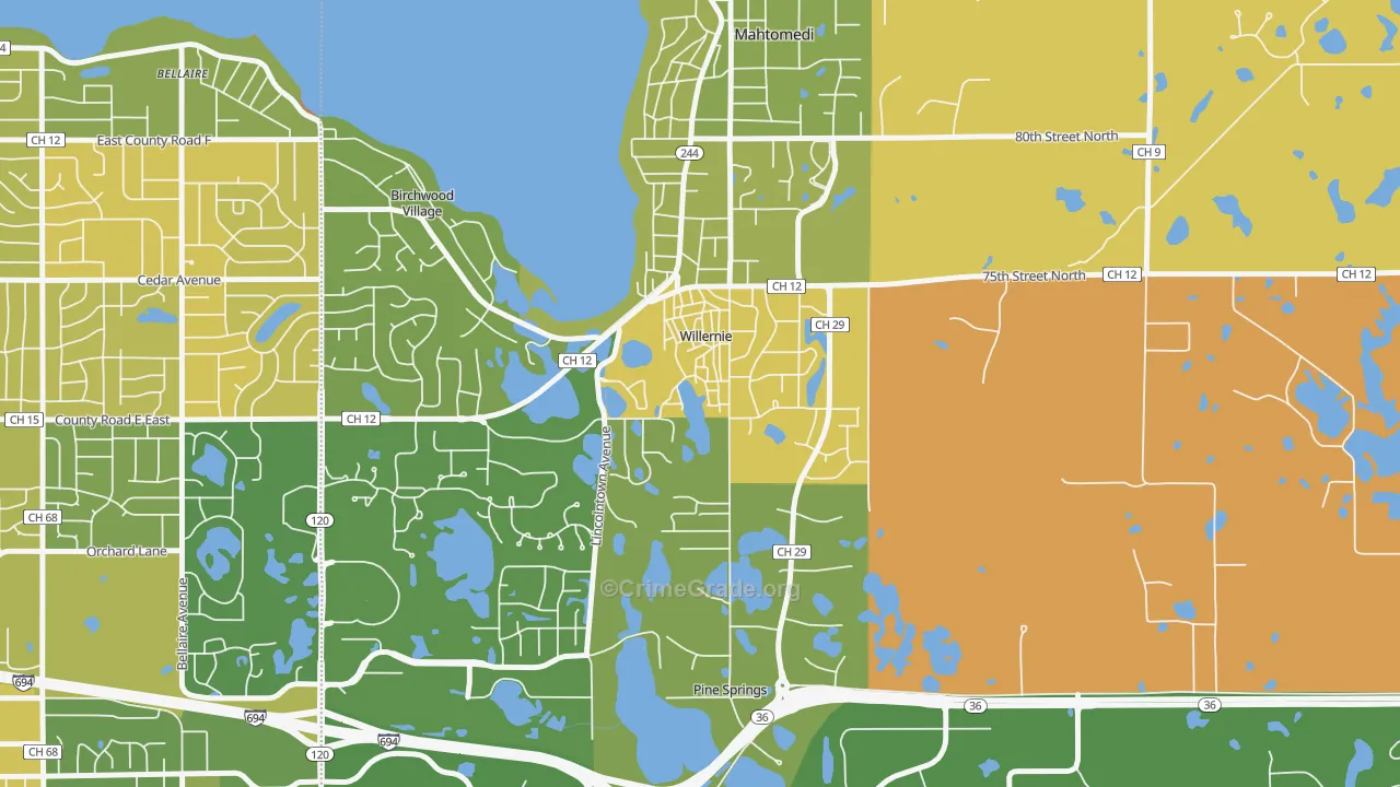 Willernie, MN Map of Robbery Rates