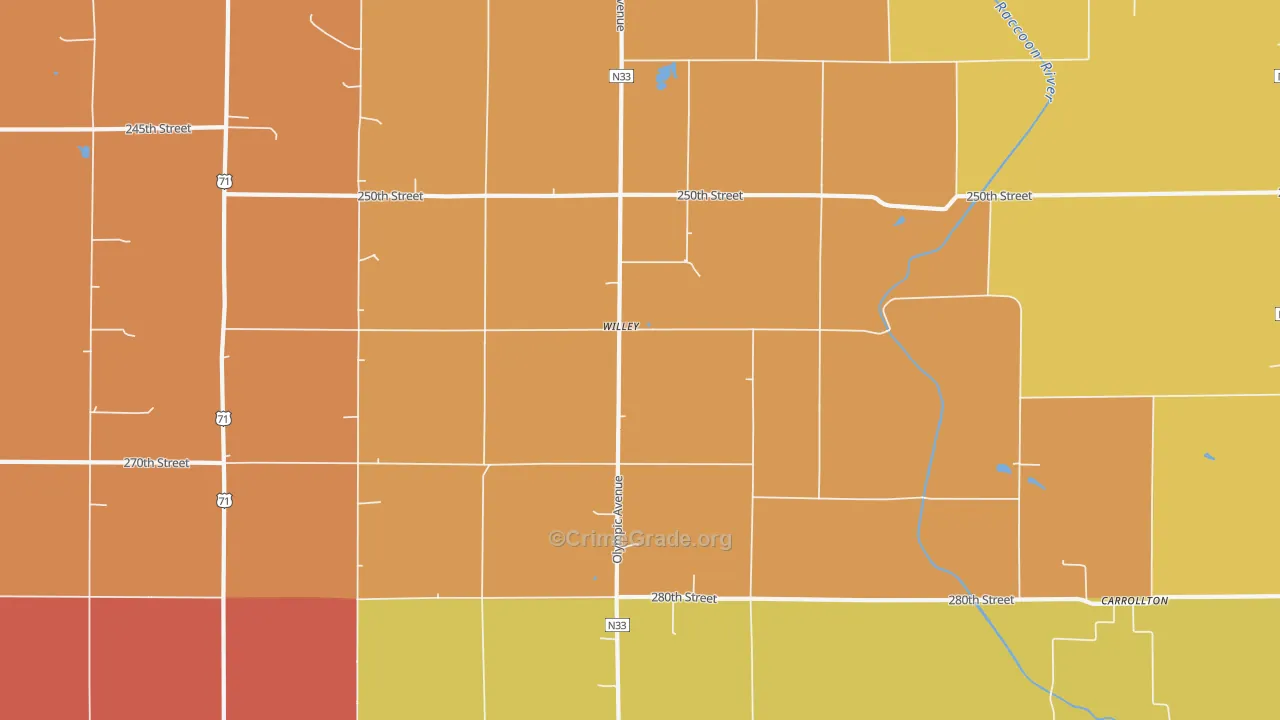 Willey, IA Map of Robbery Rates