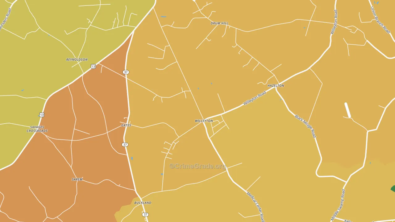 Willeyton, NC Map of Robbery Rates