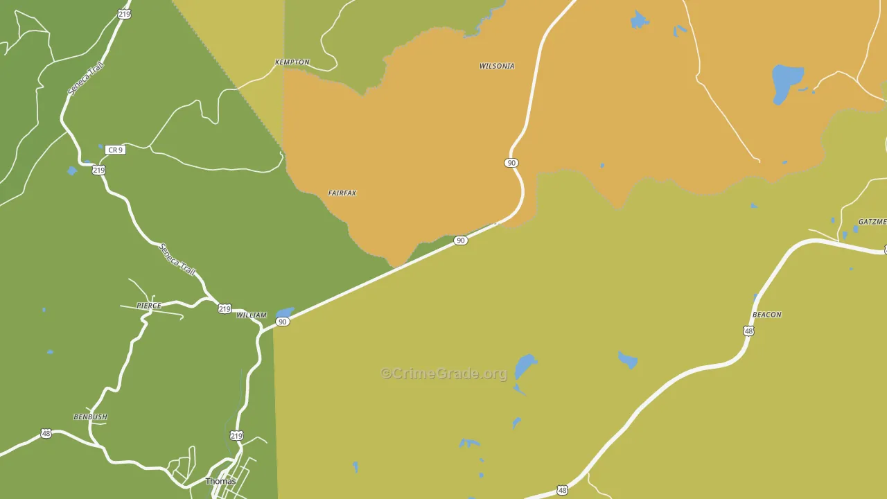 William, WV Map of Robbery Rates
