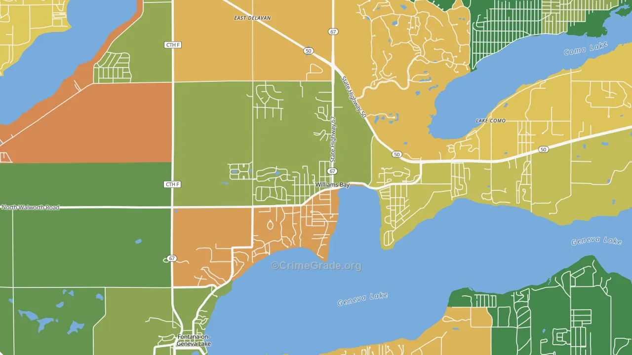 Williams Bay, WI Map of Robbery Rates