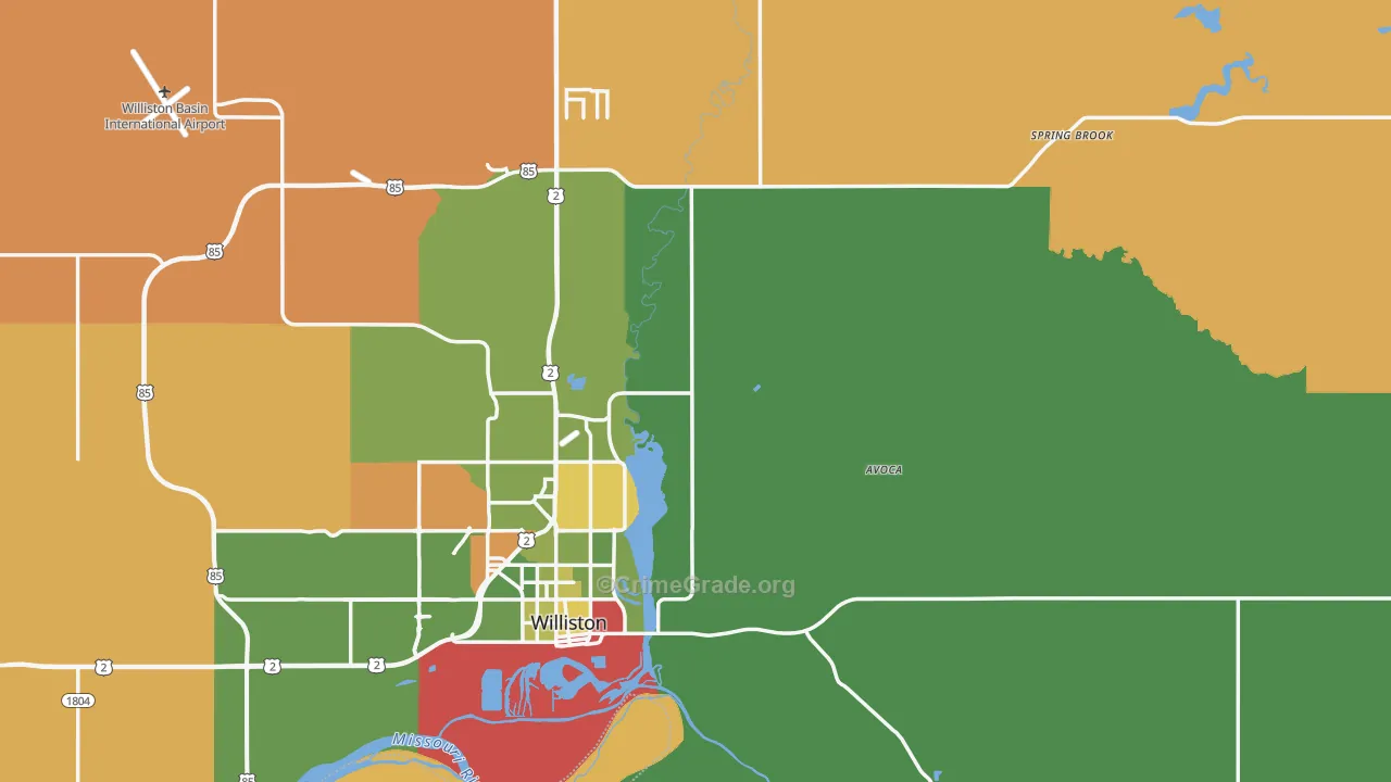 Williams County, ND Map of Robbery Rates
