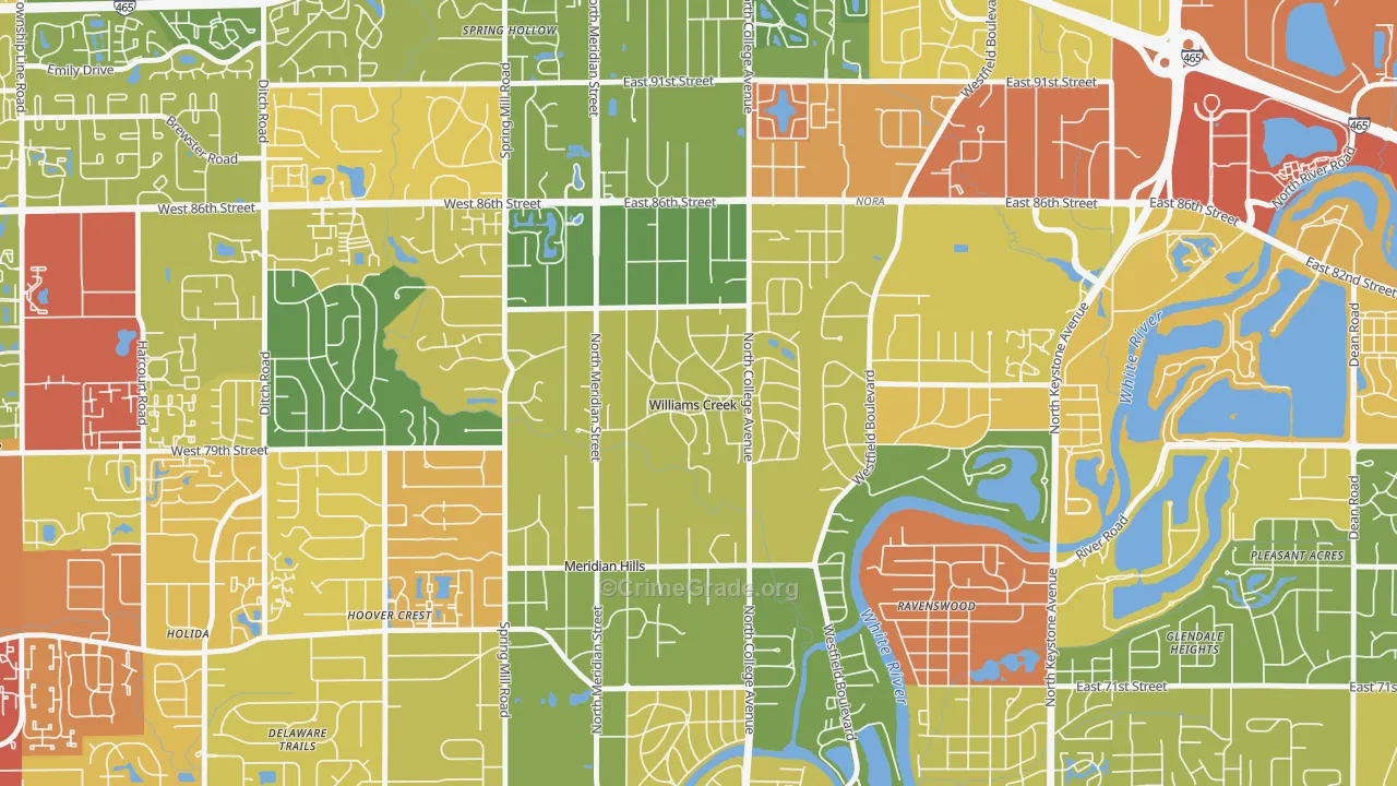 Williams Creek, IN Map of Robbery Rates
