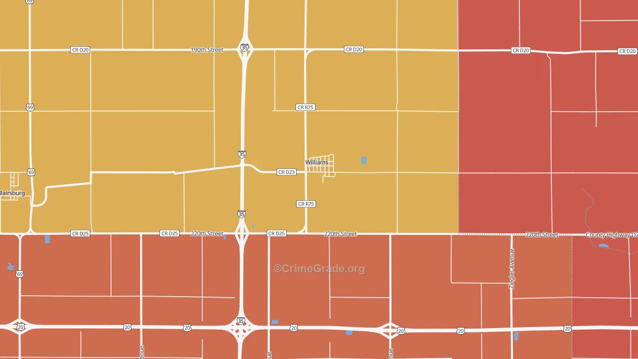 Williams, IA Map of Robbery Rates