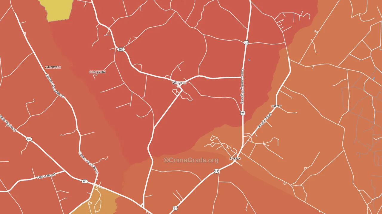 Williams, SC Map of Robbery Rates