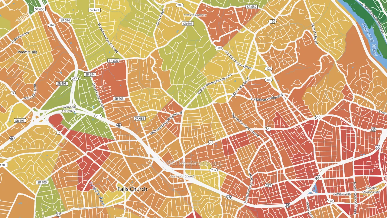 Williamsburg, Arlington, VA Map of Robbery Rates