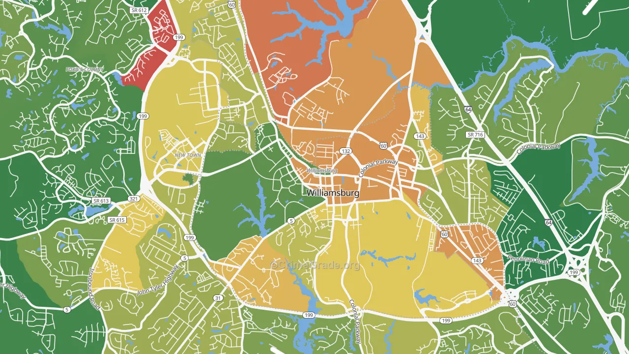 Williamsburg City, VA Map of Robbery Rates