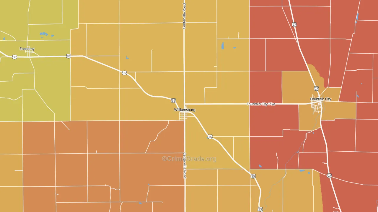 Williamsburg, IN Map of Robbery Rates
