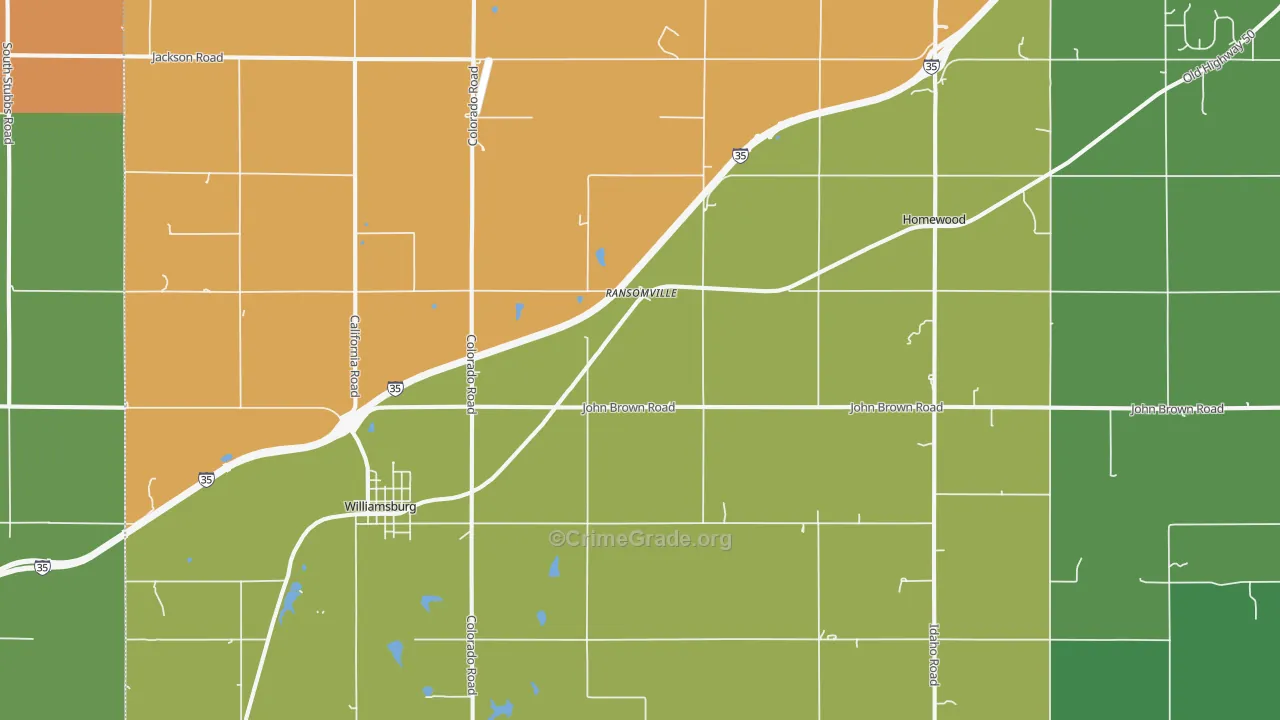 Williamsburg, KS Map of Robbery Rates