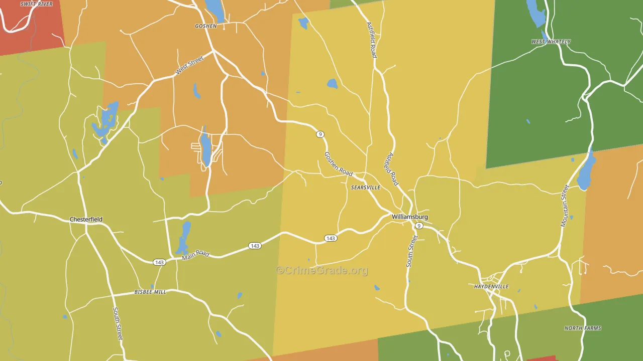 Williamsburg, MA Map of Robbery Rates
