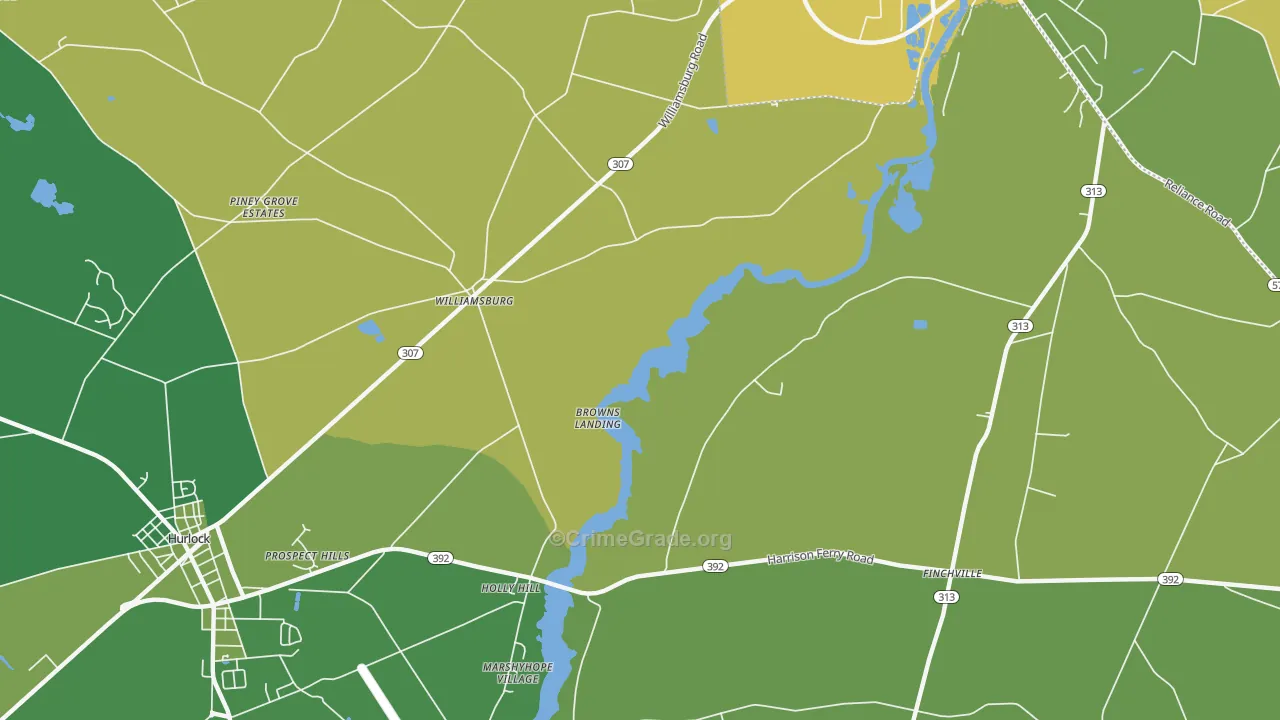 Williamsburg, MD Map of Robbery Rates