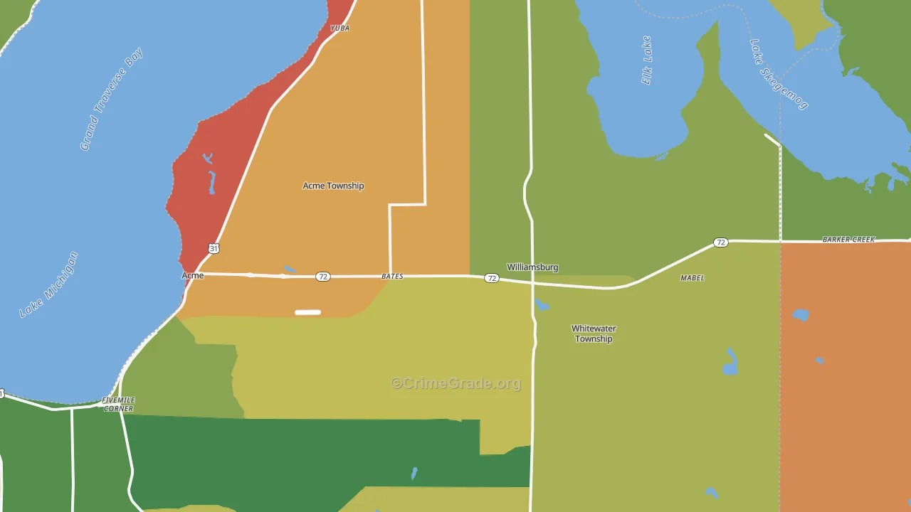 Williamsburg, MI Map of Robbery Rates