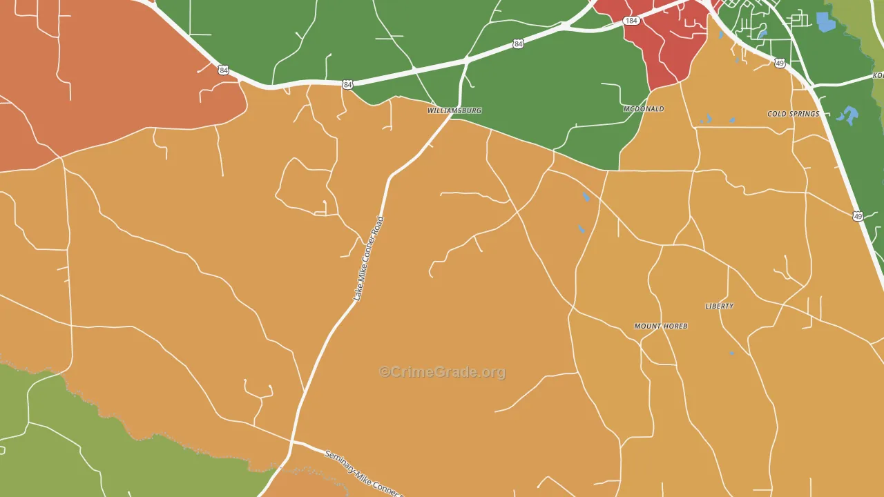 Williamsburg, MS Map of Robbery Rates