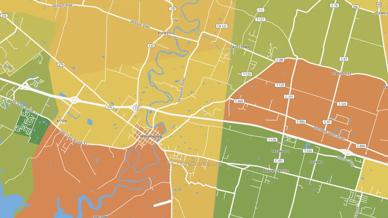 Williamsburg, OH Map of Robbery Rates