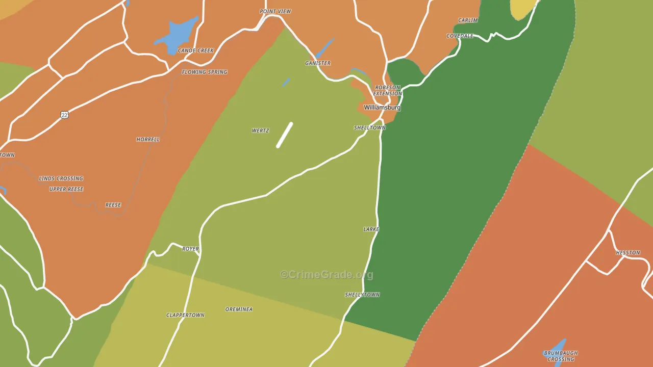 Williamsburg, PA Map of Robbery Rates