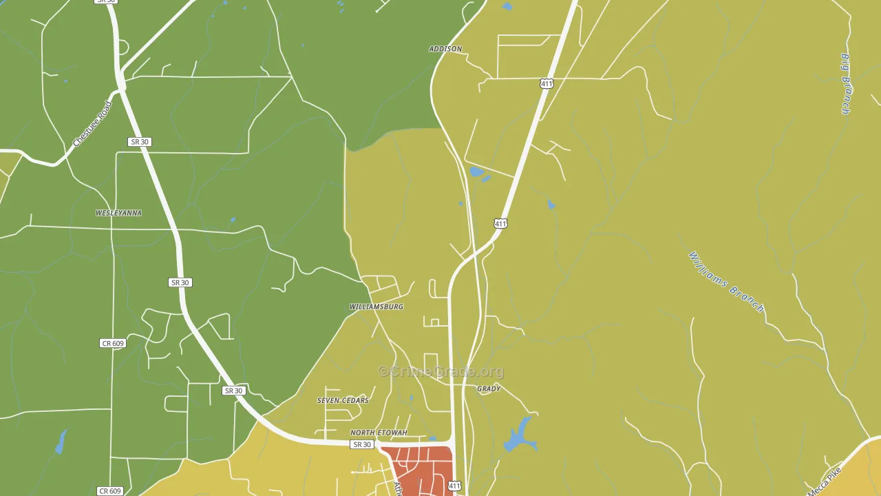 Williamsburg, TN Map of Robbery Rates