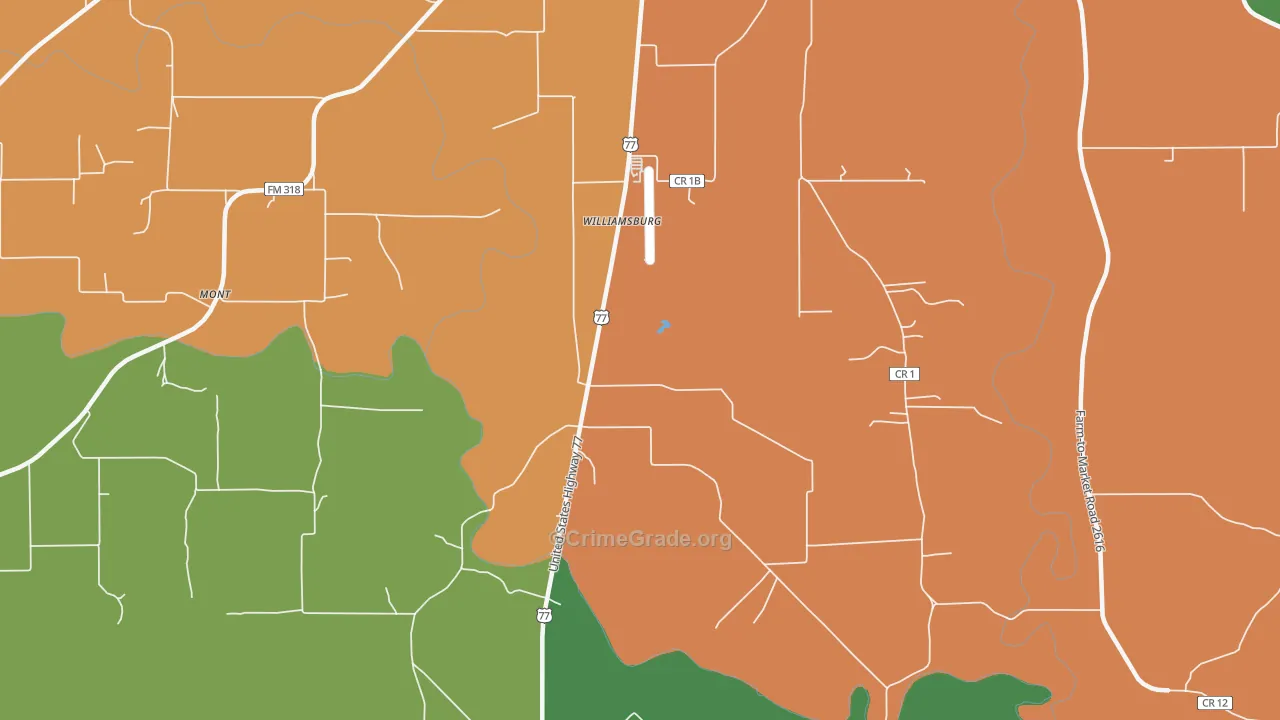 Williamsburg, TX Map of Robbery Rates
