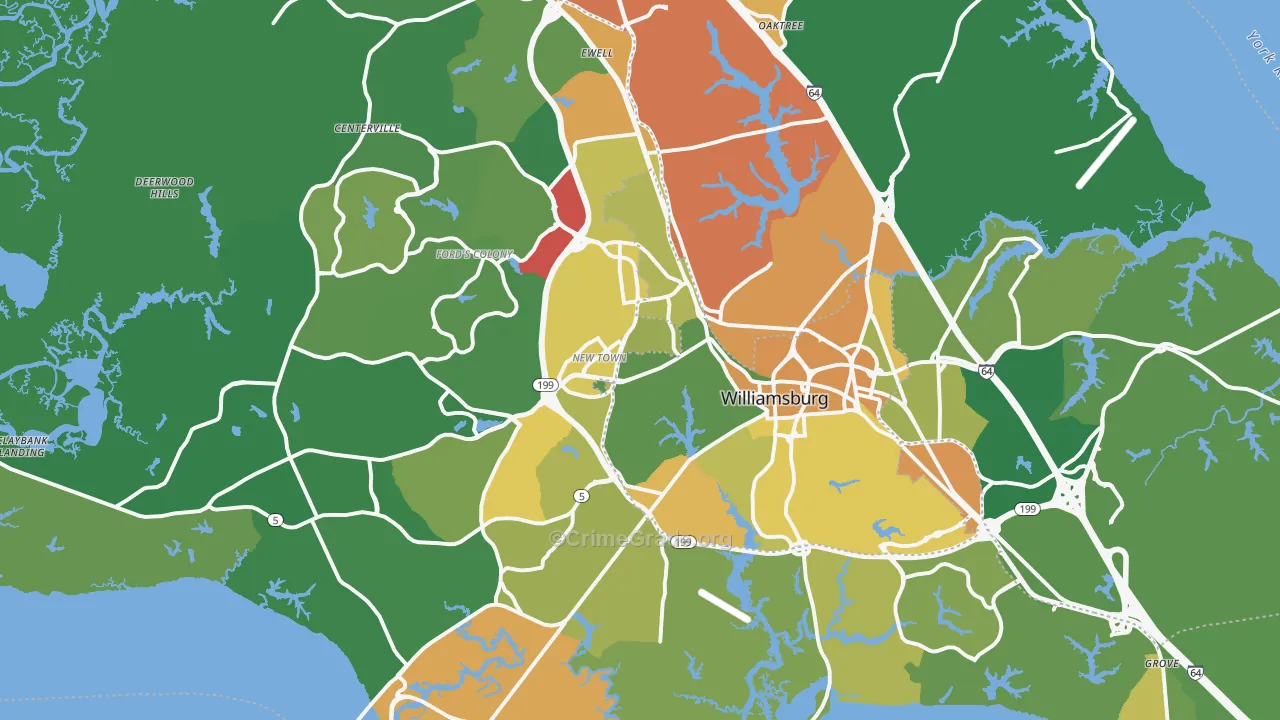 Williamsburg, VA Map of Robbery Rates