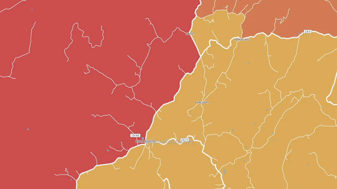 Williamsburg, WV Map of Robbery Rates