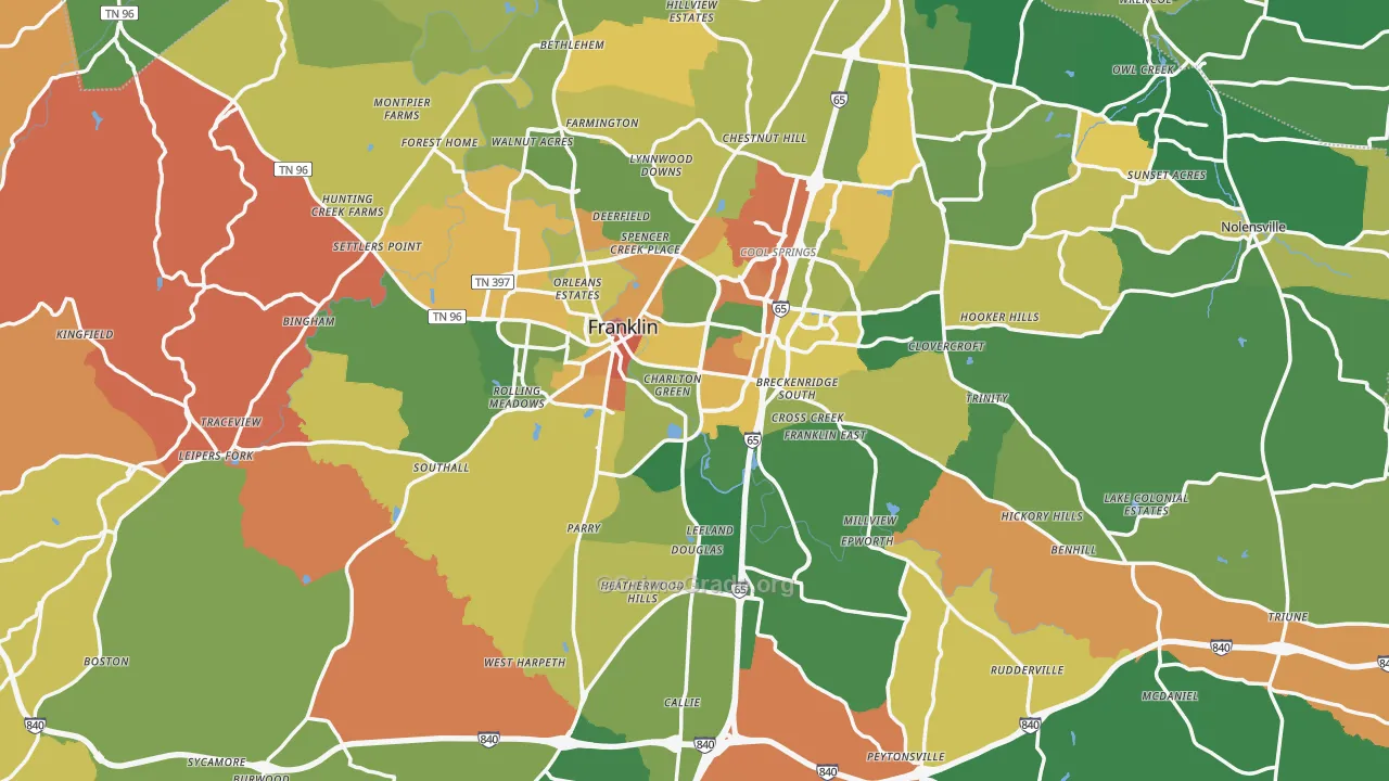 Williamson County, TN Map of Robbery Rates