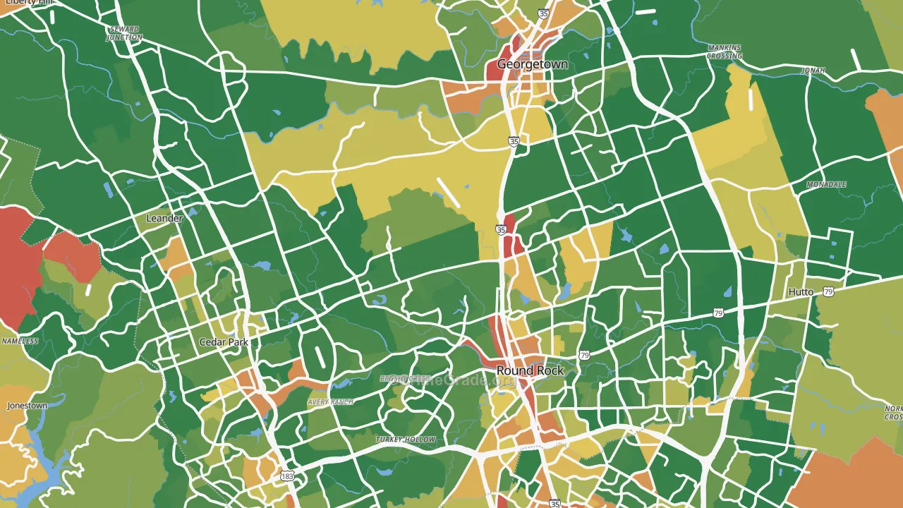 Williamson County, TX Map of Robbery Rates