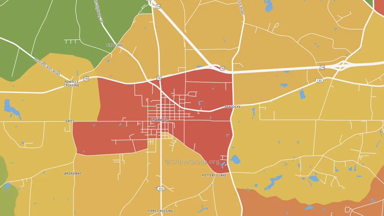 Williamson Crossroads, NC Map of Robbery Rates