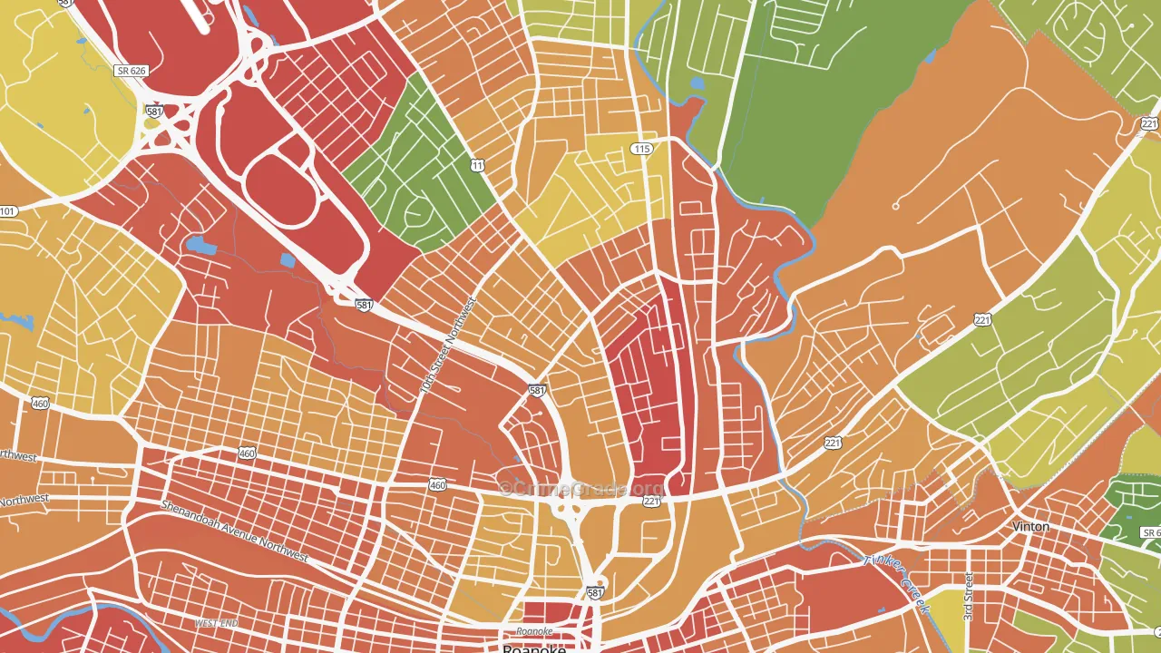Williamson Road, Roanoke, VA Map of Robbery Rates