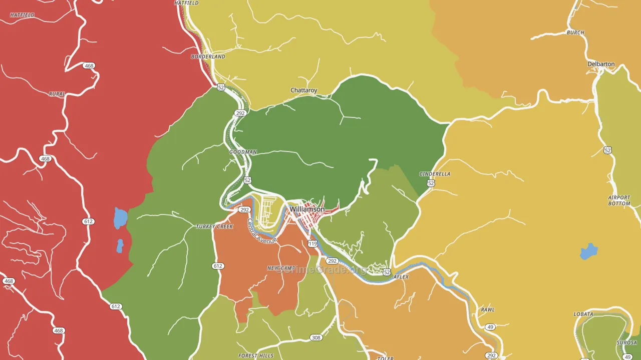 Williamson, WV Map of Robbery Rates