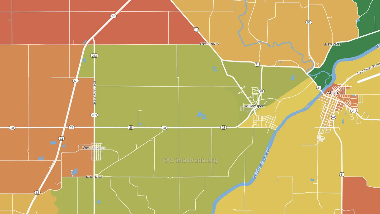 Williamsport, IN Map of Robbery Rates