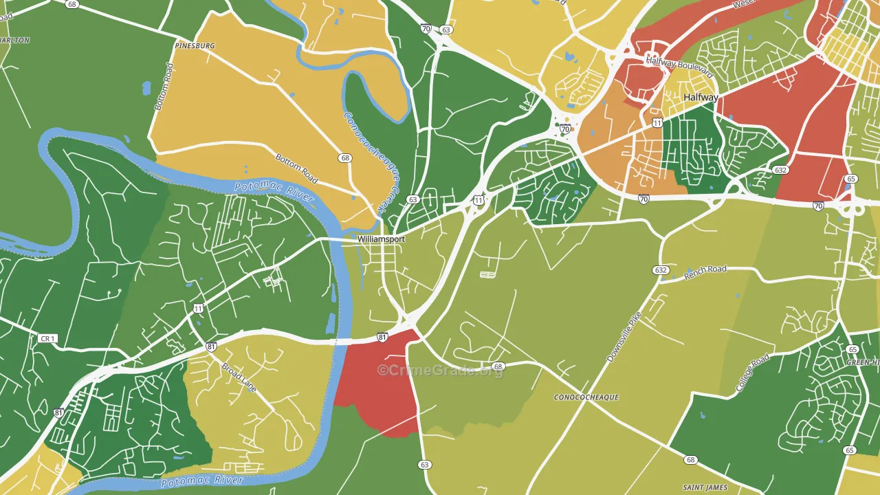 Williamsport, MD Map of Robbery Rates