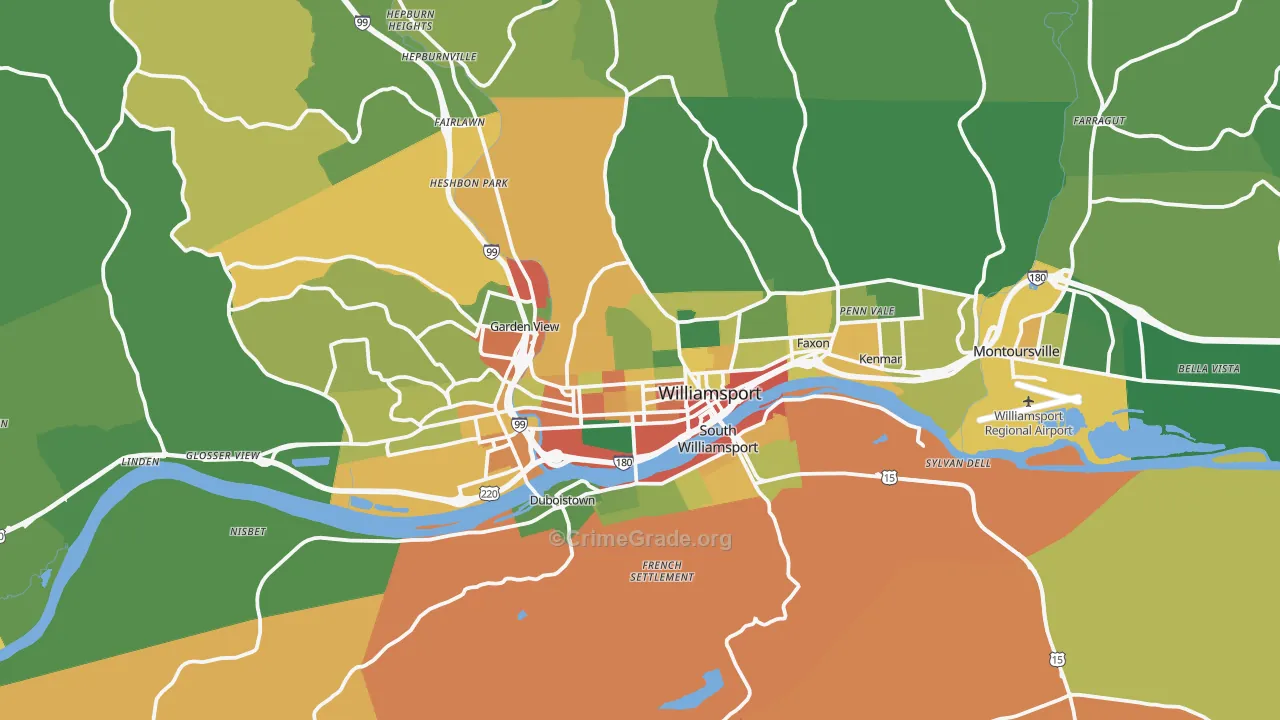 Williamsport, PA Map of Robbery Rates