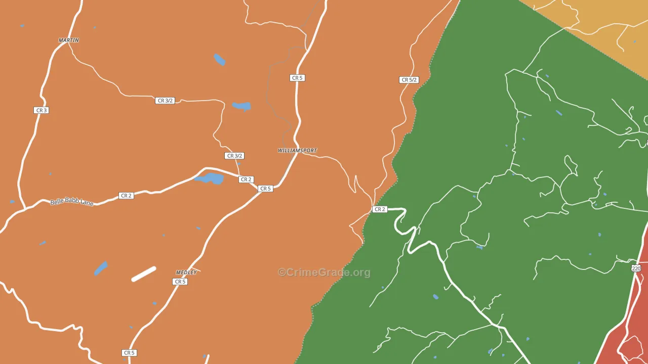 Williamsport, WV Map of Robbery Rates