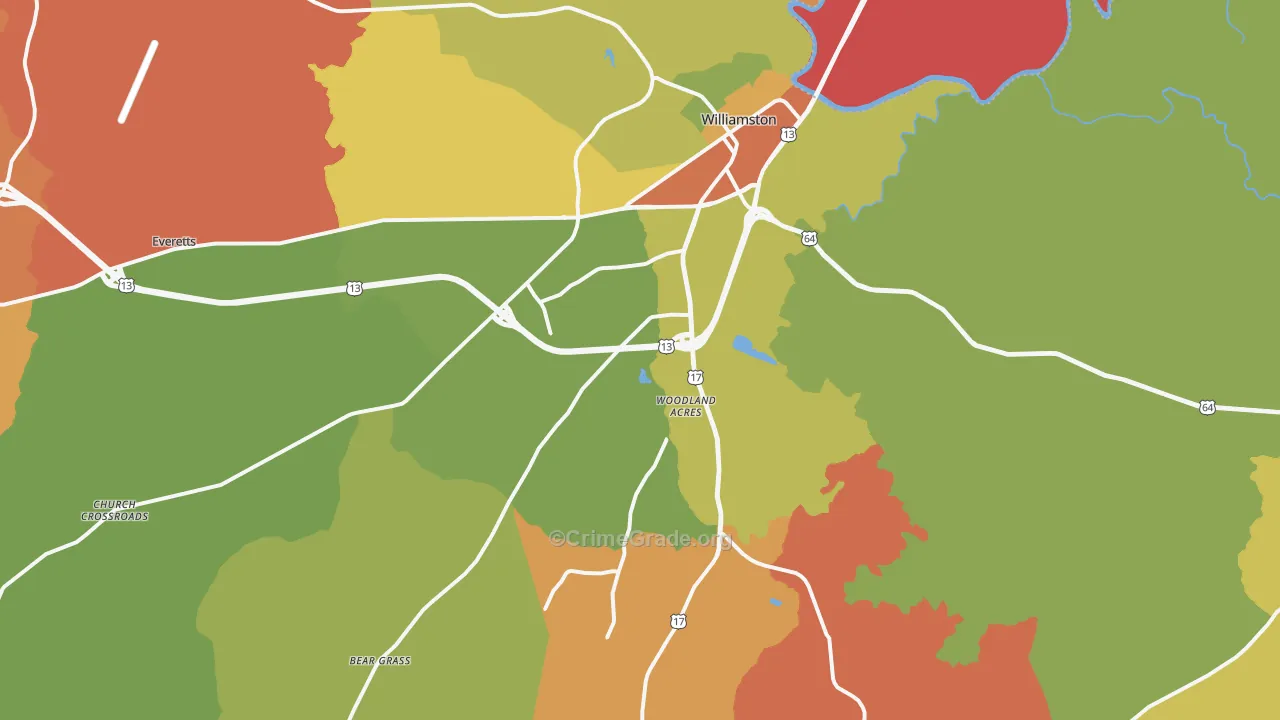 Williamston, NC Map of Robbery Rates
