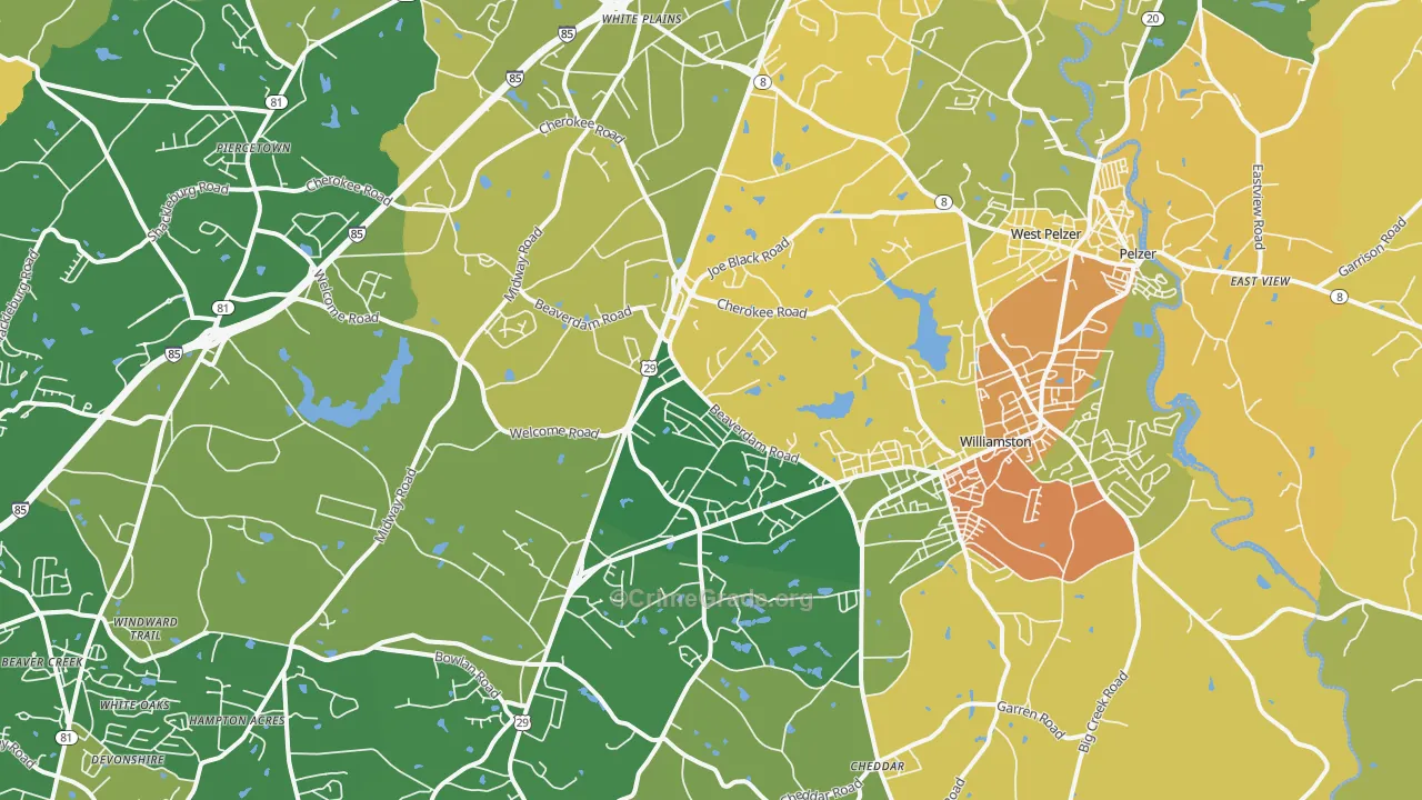 Williamston, SC Map of Robbery Rates
