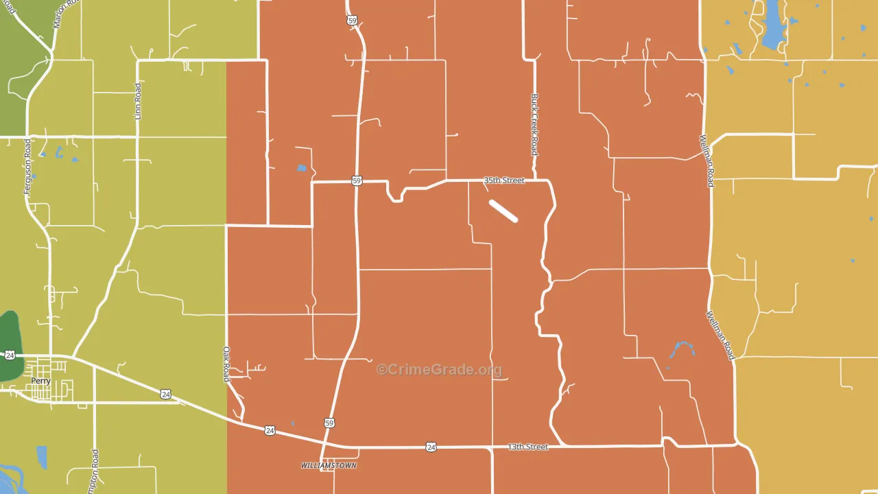 Williamstown, KS Map of Robbery Rates
