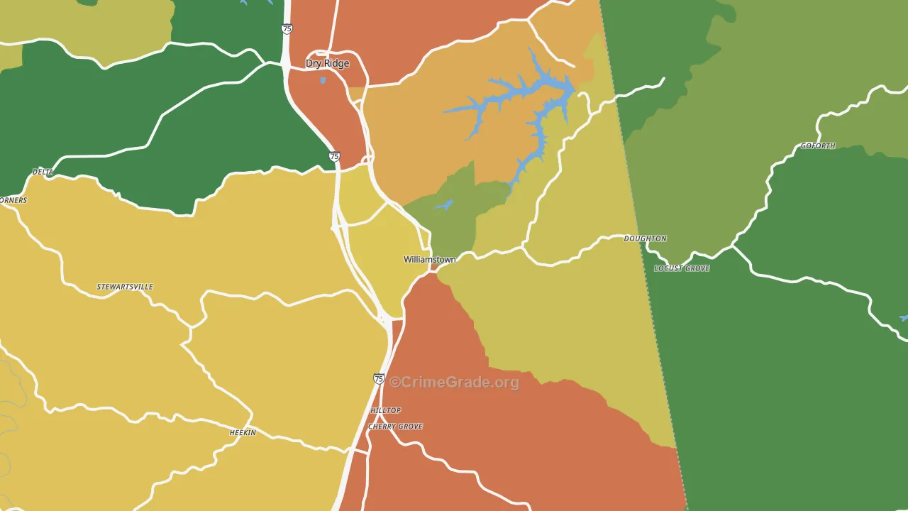 Williamstown, KY Map of Robbery Rates