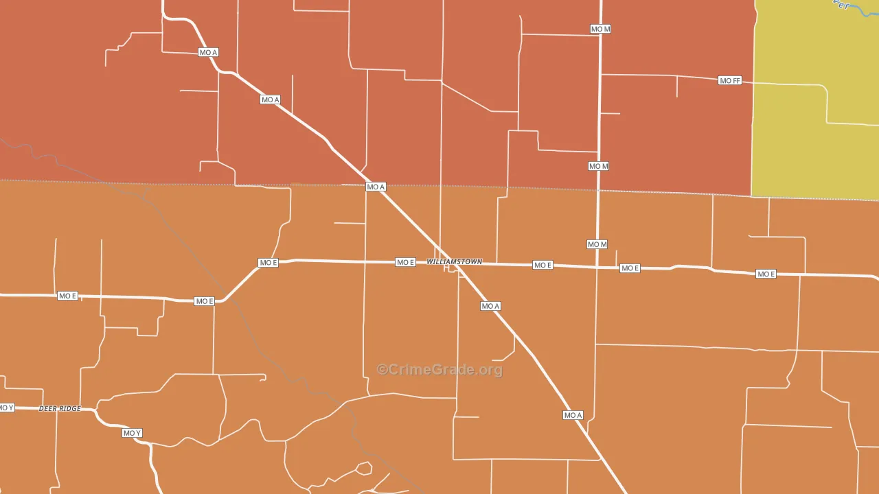 Williamstown, MO Map of Robbery Rates