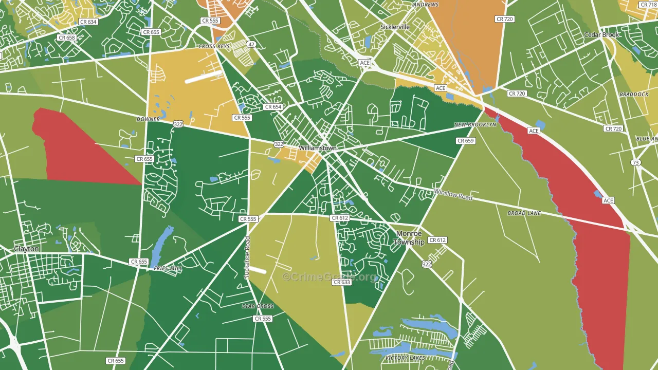 Williamstown, NJ Map of Robbery Rates