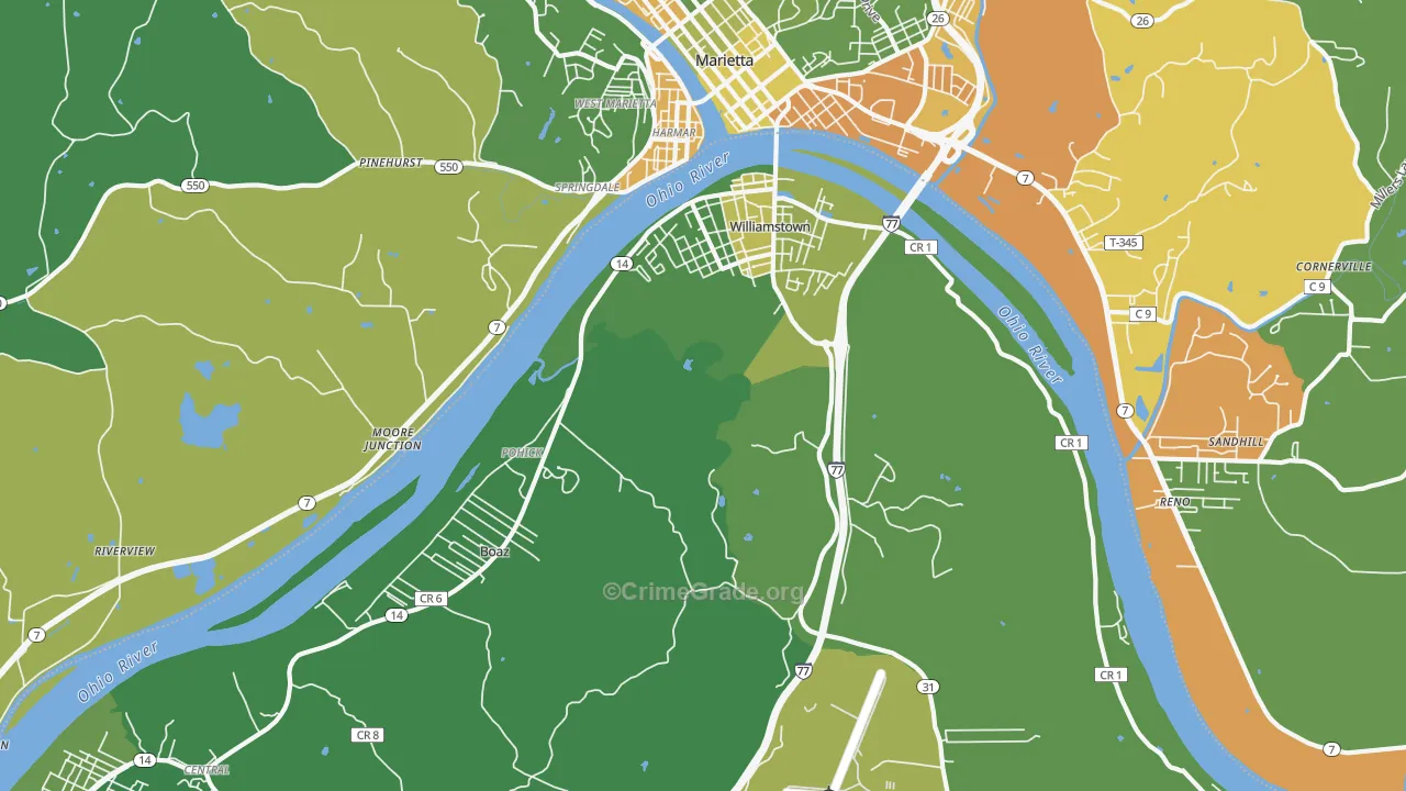 Williamstown, WV Map of Robbery Rates