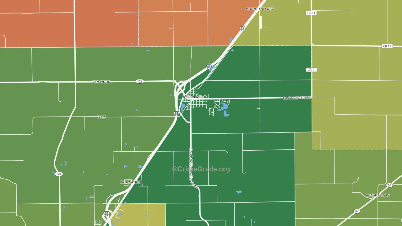 Williamsville, IL Map of Robbery Rates