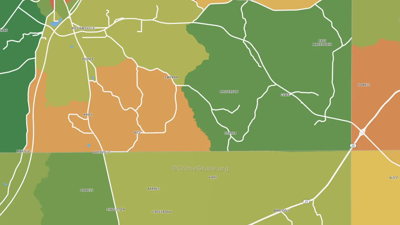 Williamsville, MS Map of Robbery Rates