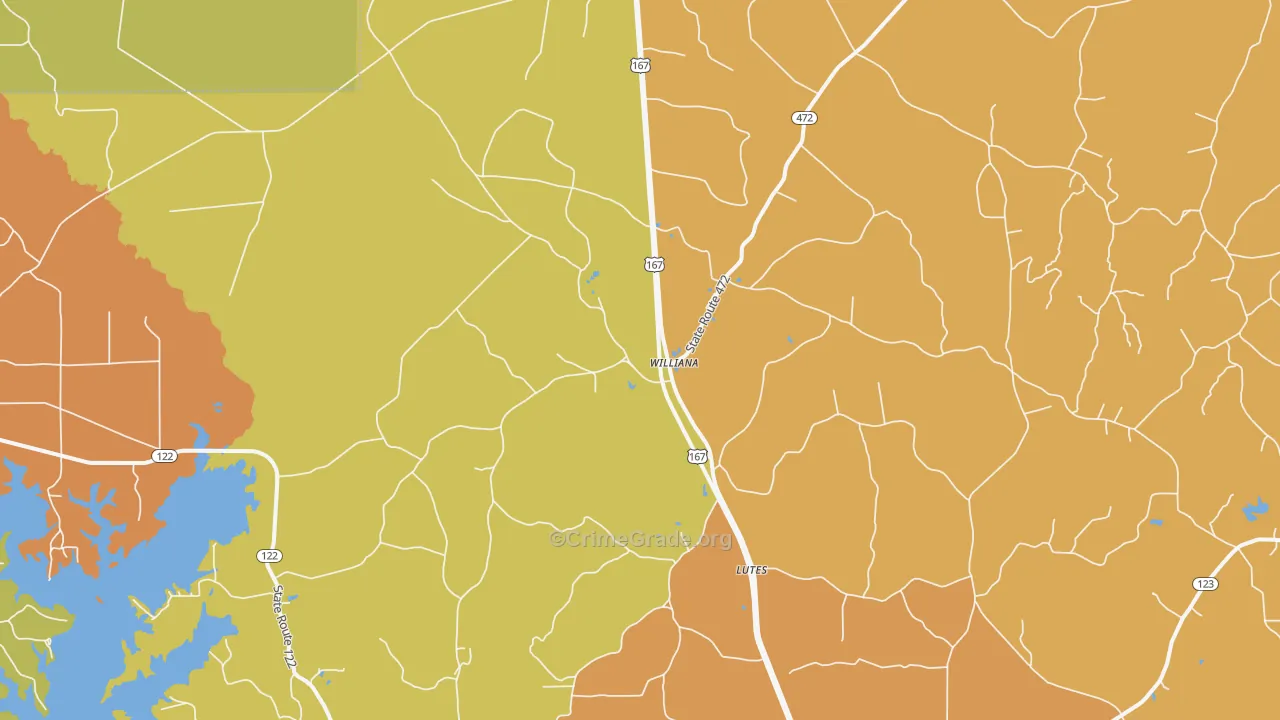 Williana, LA Map of Robbery Rates